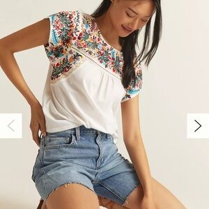 Anthropologie Tiny Tatum Embroidered Tee XS